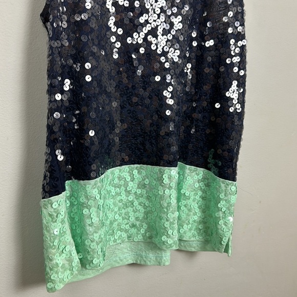 J Crew Navy color blocked sequined tank top Sz M - Picture 5 of 9